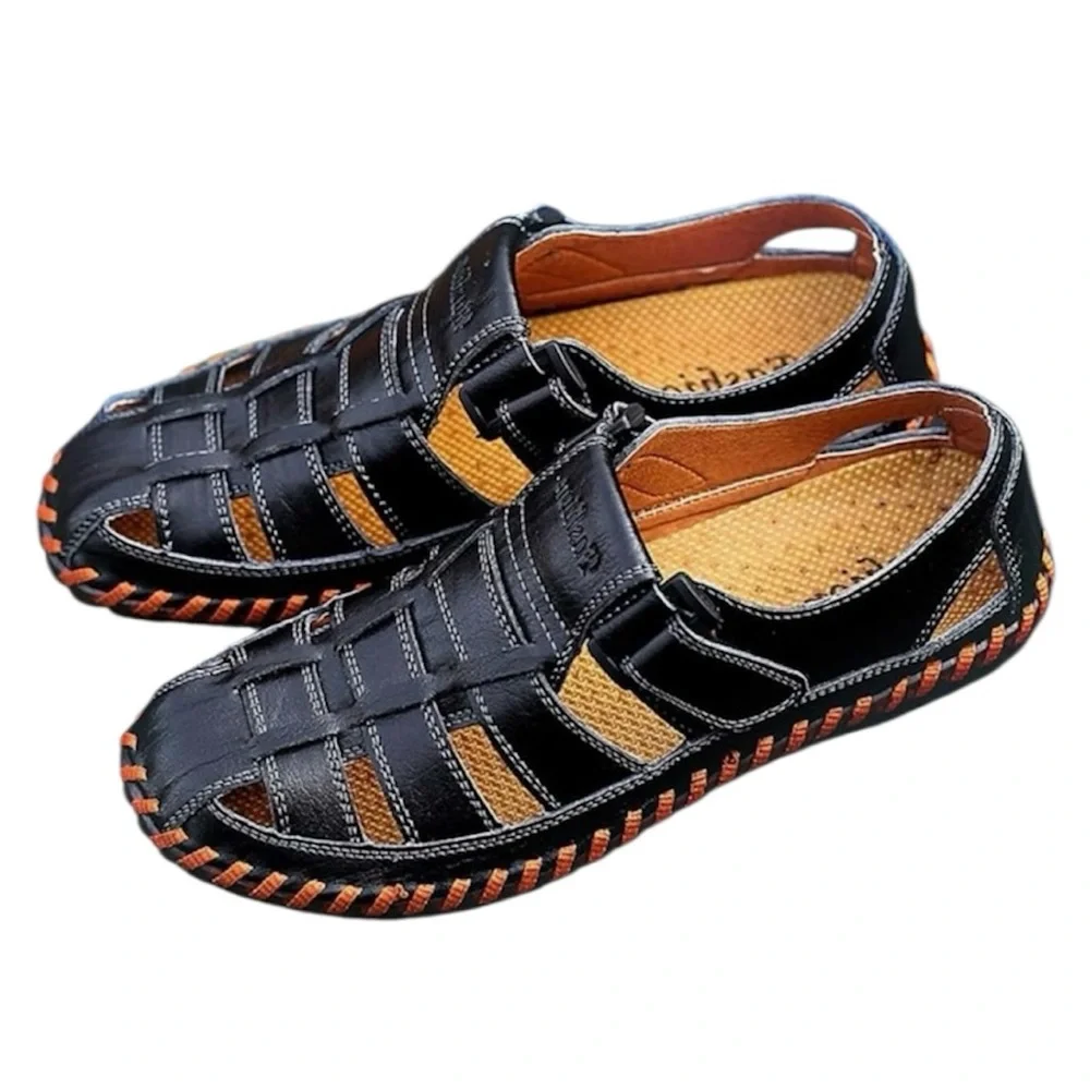 - Black Leather Sz 10 Fisherman Sandals! NEW!
